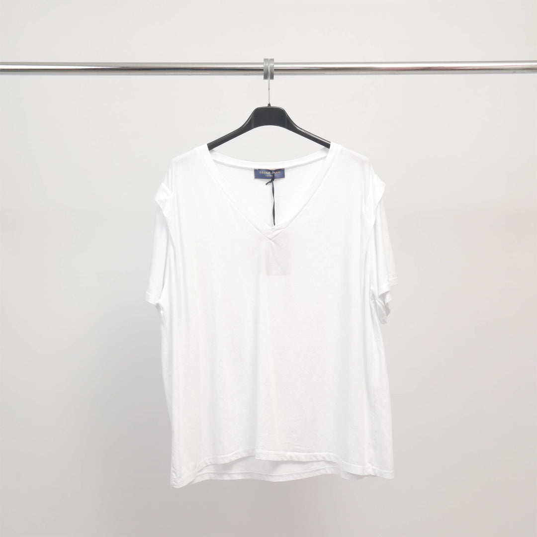 Loose V-neck T-shirt in stretch cotton - TDM31925