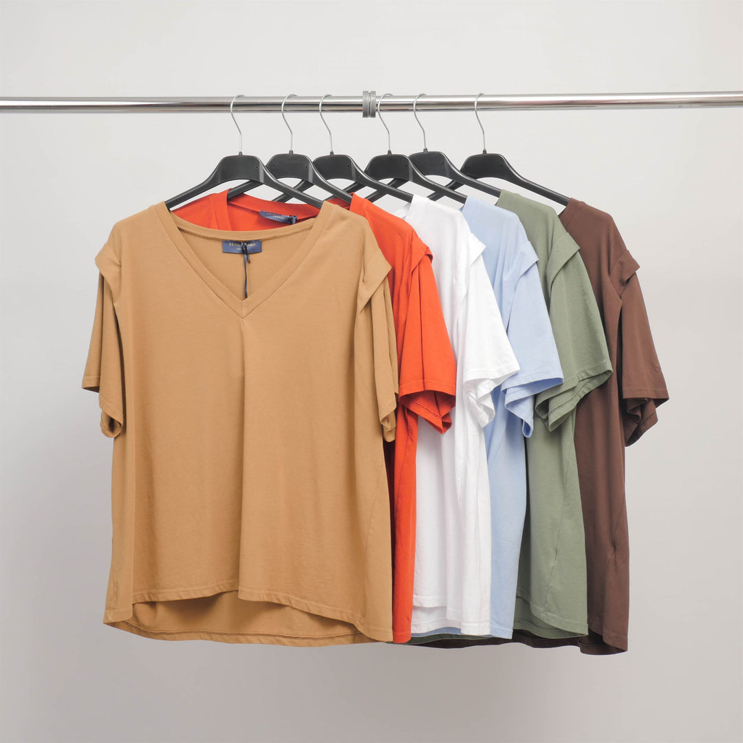 Loose V-neck T-shirt in stretch cotton - TDM31925