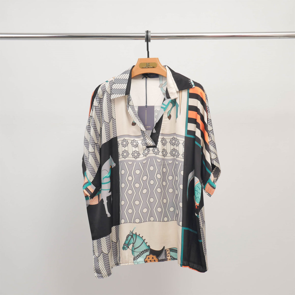 Oversized equestrian print shirt in viscose silk   kd7607vs 20