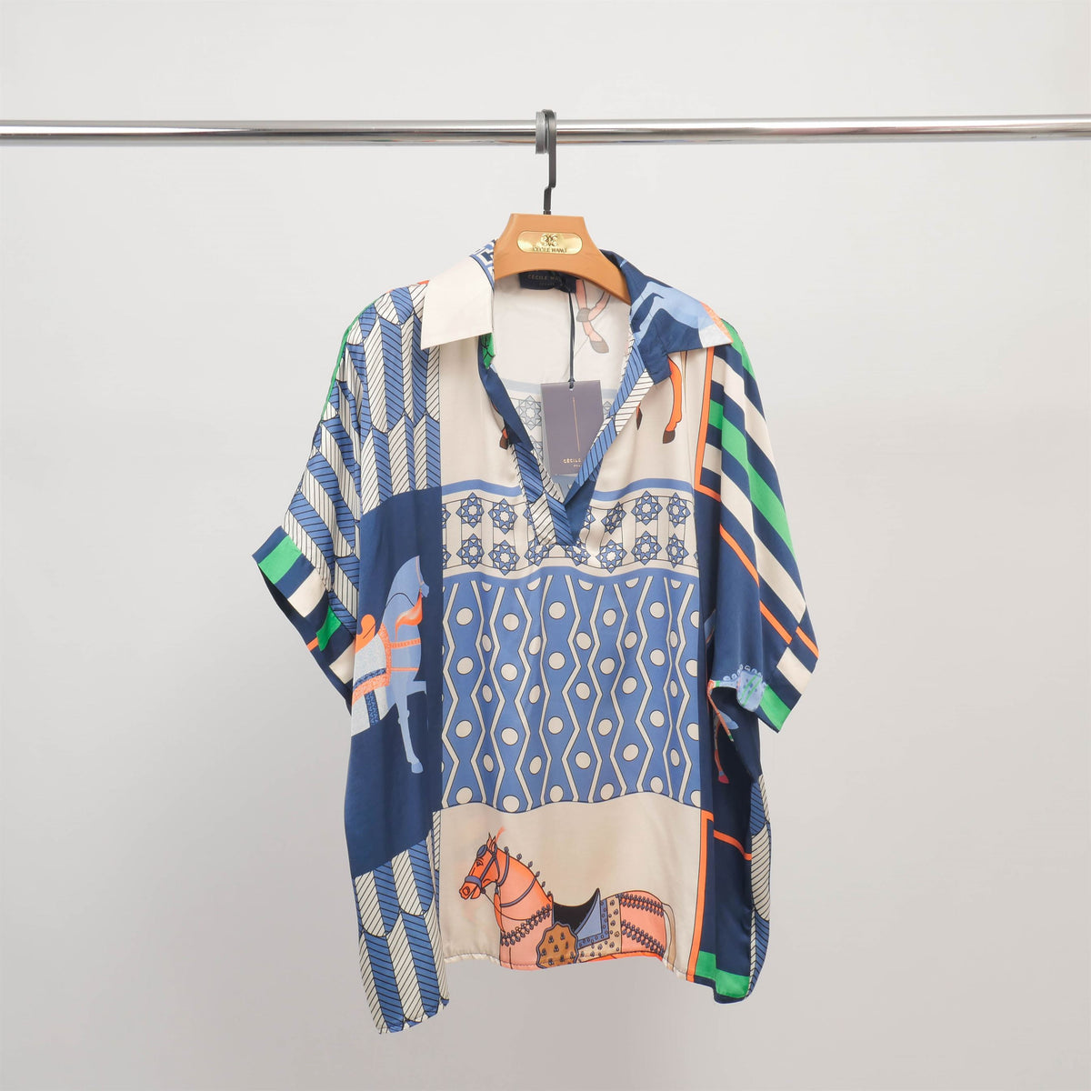 Oversized equestrian print shirt in viscose silk   kd7607vs 20