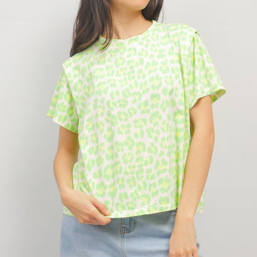 T-shirt imprimé léopard fluo col rond TDM12124-8