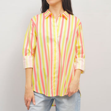 Chemise oversize à rayures multicolores pastel TDM50320-49