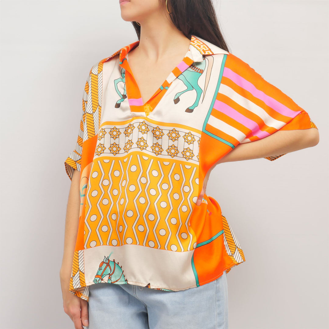 Oversized equestrian print shirt in viscose silk - KD7607VS-20