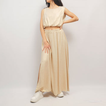 Ensemble top court et jupe longue beige doré - TDM31323-4