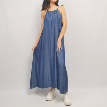 Robe longue en lyocell bleu indigo – TDMK513-7