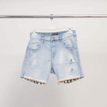 Short en jean perlé à bords festonnés - CSW1206