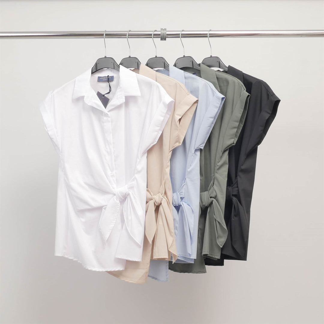 Chemise nouée sans manches col tailleur – TDM17824-2