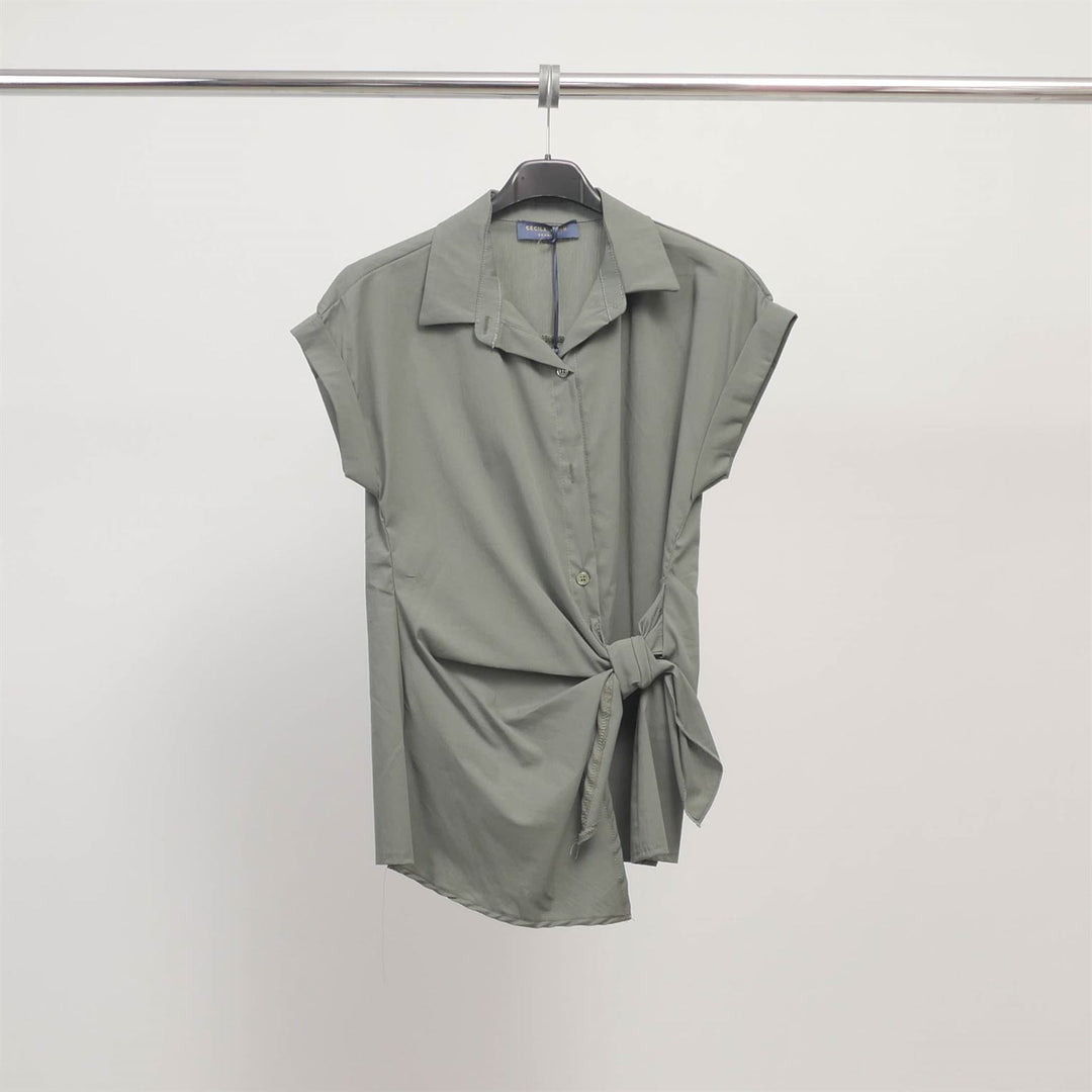 Chemise nouée sans manches col tailleur – TDM17824-2