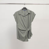 Chemise nouée sans manches col tailleur – TDM17824-2