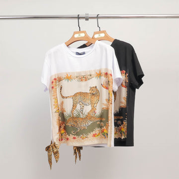 T-shirt imprimé léopard avec nœuds latéraux – KD8828-2