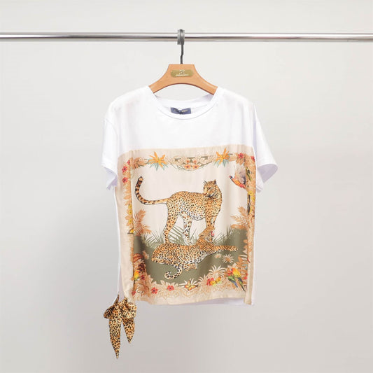 T-shirt imprimé léopard avec nœuds latéraux – KD8828-2