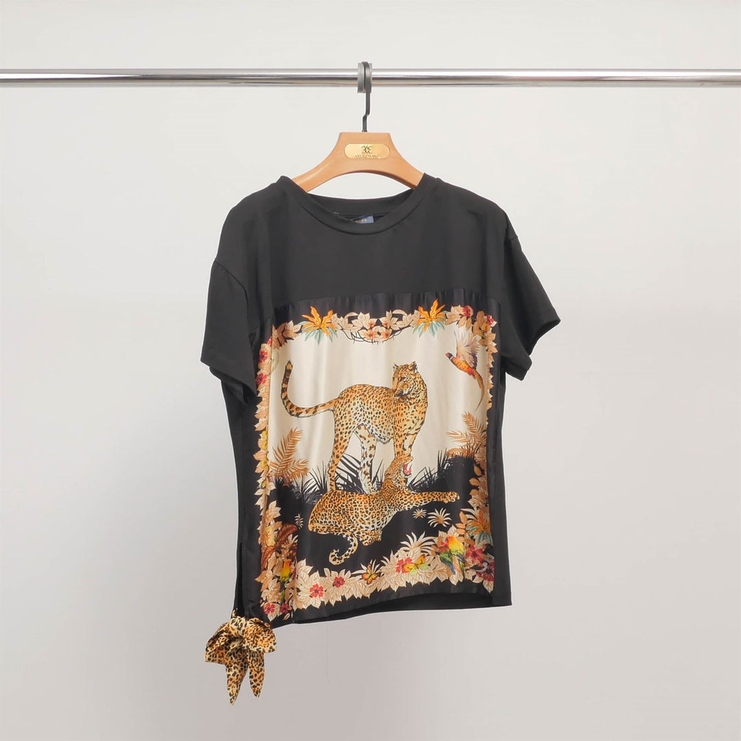 Leopard print T-shirt with side ties – KD8828-2