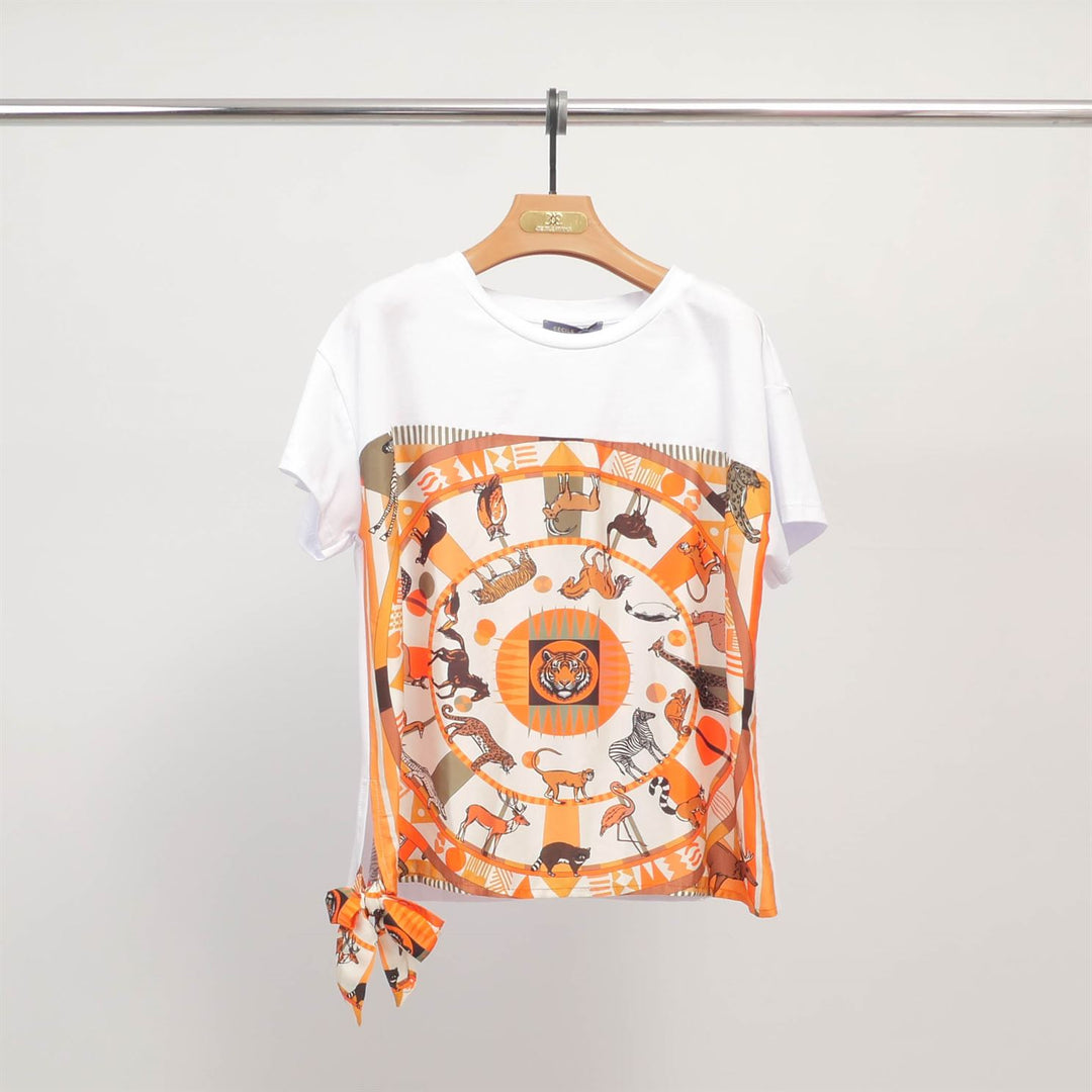 Graphic jungle print T-shirt with bow – KD8828-3