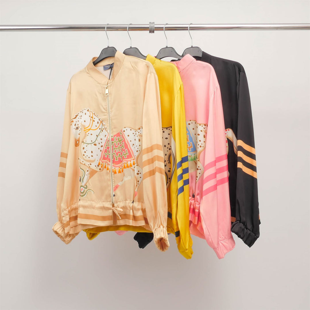 Horse print zip-up jacket with scarf-like design – KD8807VS-5