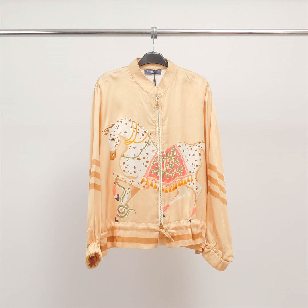 Horse print zip-up jacket with scarf-like design – KD8807VS-5