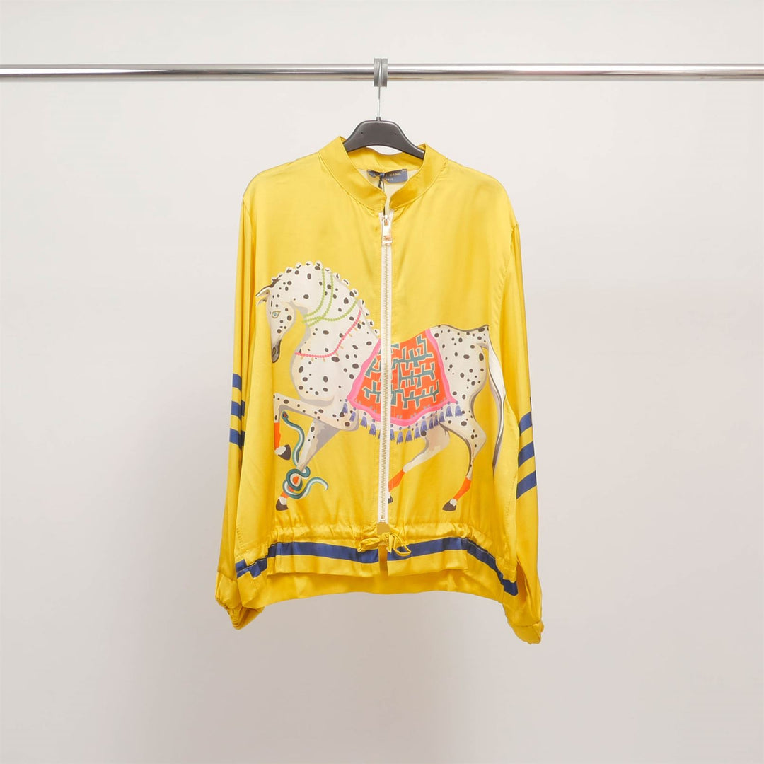 Horse print zip-up jacket with scarf-like design – KD8807VS-5