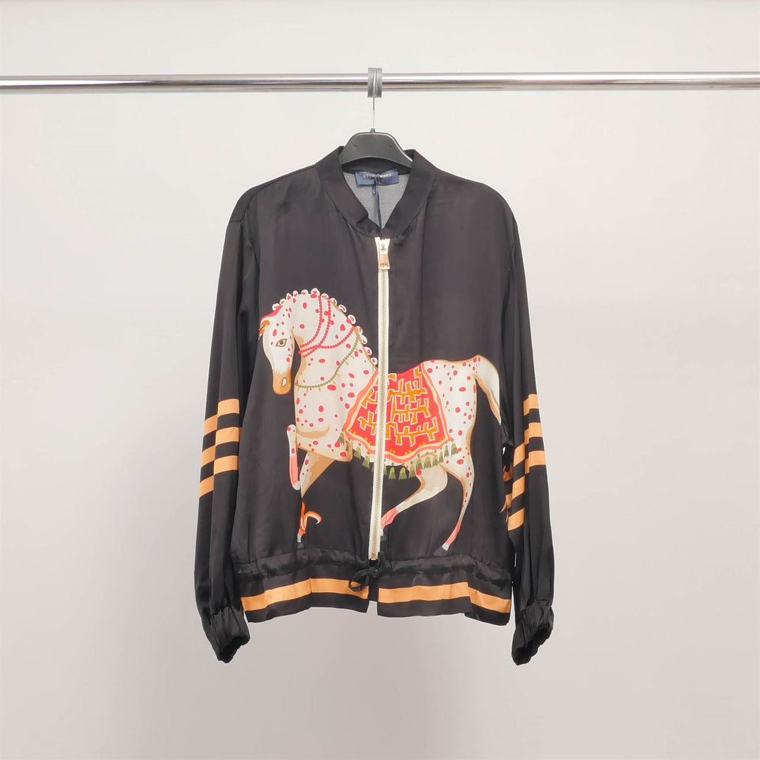 Horse print zip-up jacket with scarf-like design – KD8807VS-5