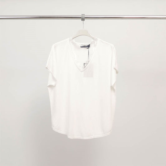 Top col V en maille fine avec dentelle – SVD6247