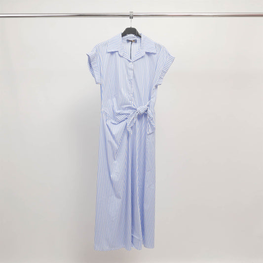 Robe chemise longue à rayures avec nœud taille – TDM23824-2