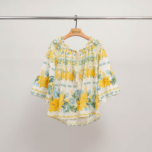 Tunique épaules froncées à imprimé fleuri – KD8952CO-21