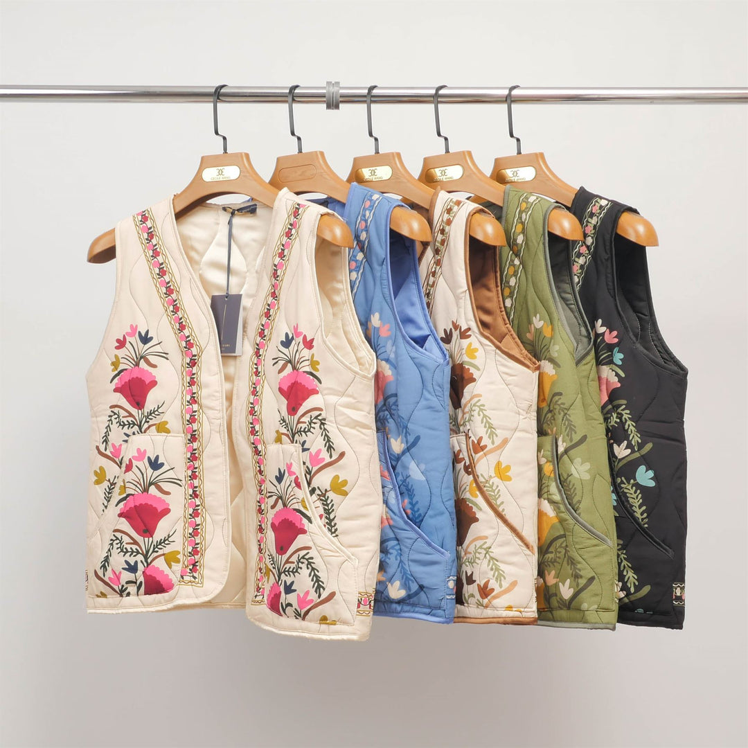 Multicolor embroidered quilted vest KD8918