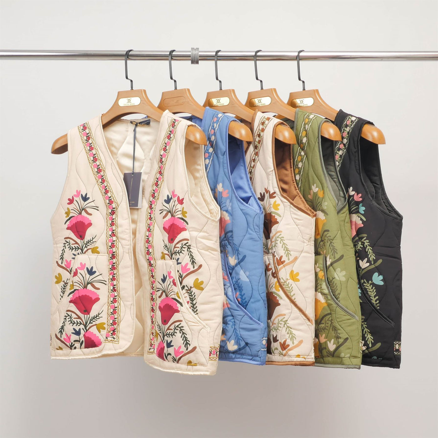 Multicolor embroidered quilted vest KD8918