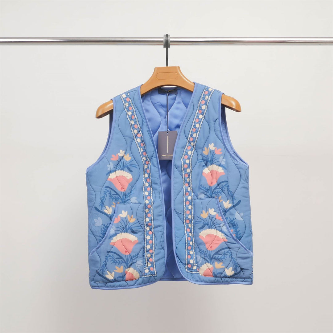 Multicolor embroidered quilted vest KD8918