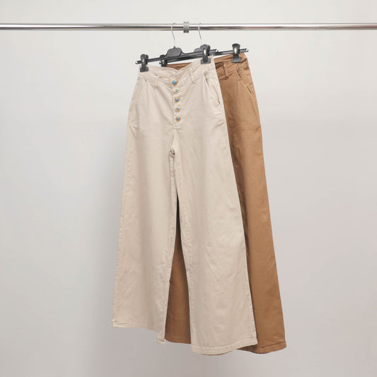 Pantalon large boutonné à taille haute CVA824726