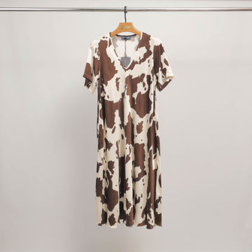 Robe fluide imprimé vache col V – KD8675VS