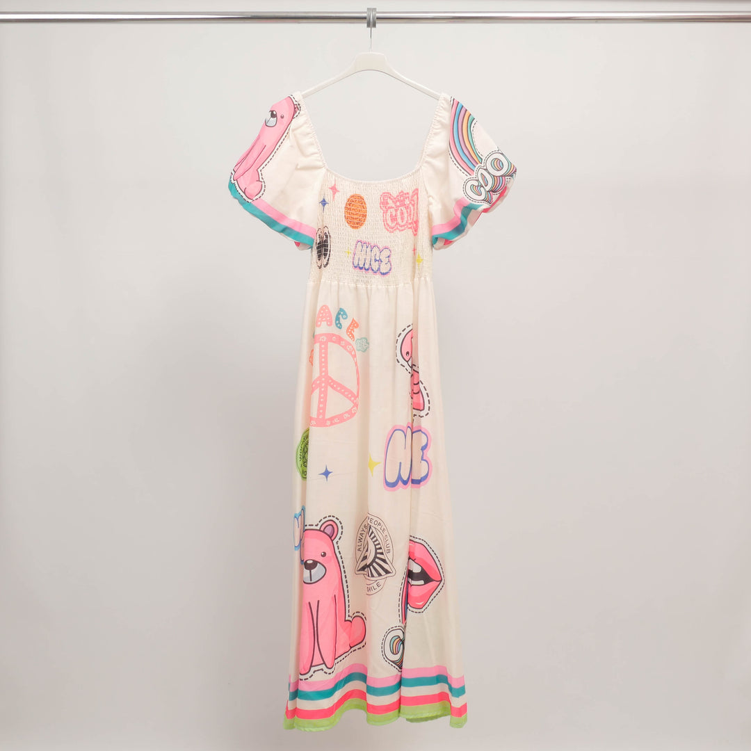 Printed maxi dress with balloon sleeves CSS251057