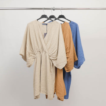 Robe portefeuille en lin à manches chauve-souris TDM32225