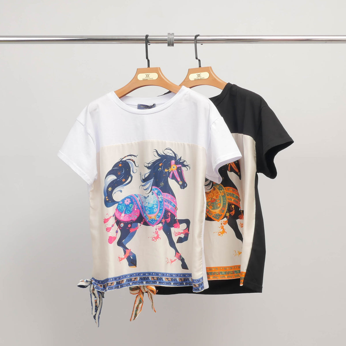 Horse scarf print t shirt kd8828 5