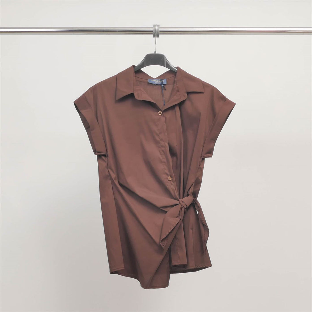 Chemise nouée sans manches col tailleur – TDM17824-2