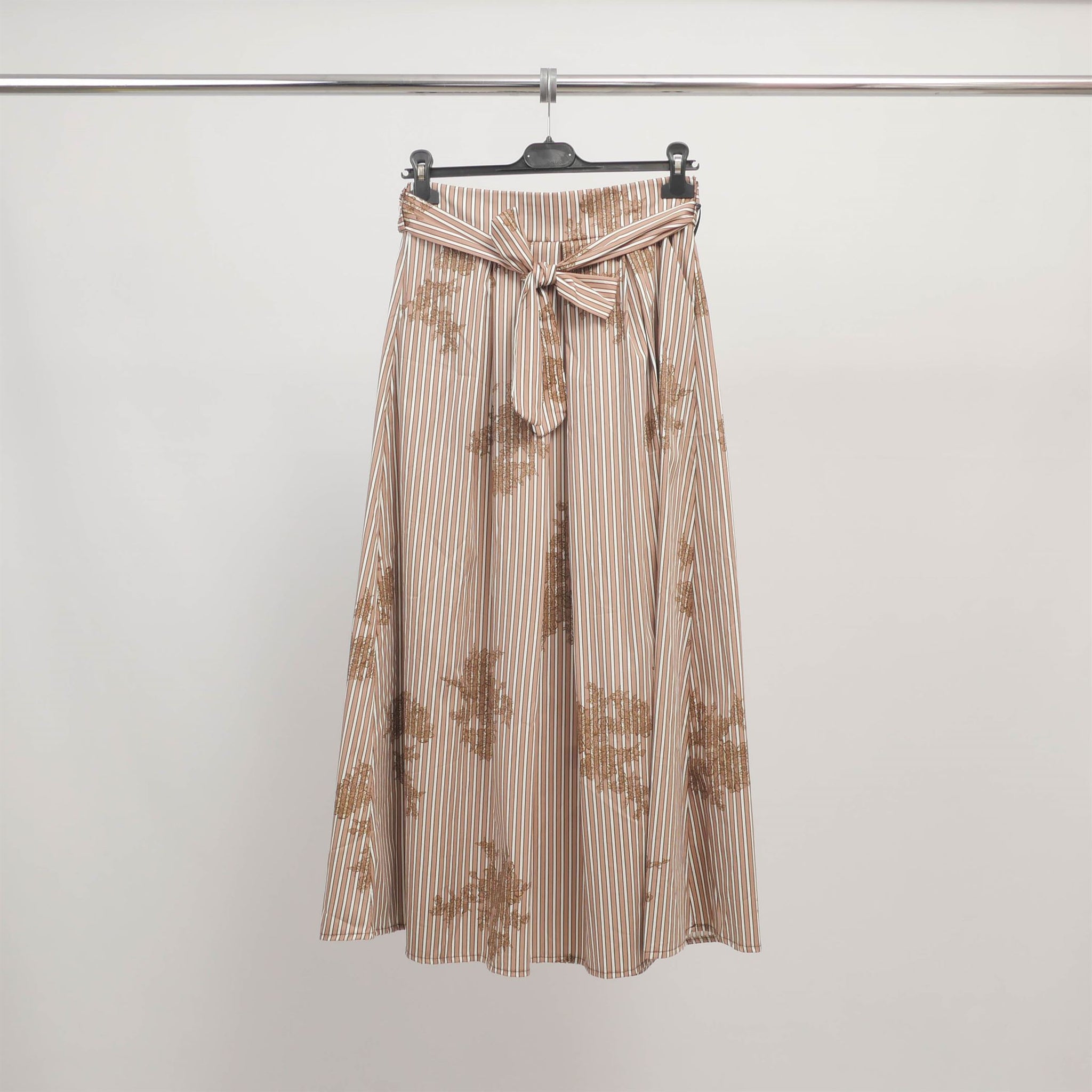 Jupe midi rayée à motif floral et ceinture nouée  TDM36125-7