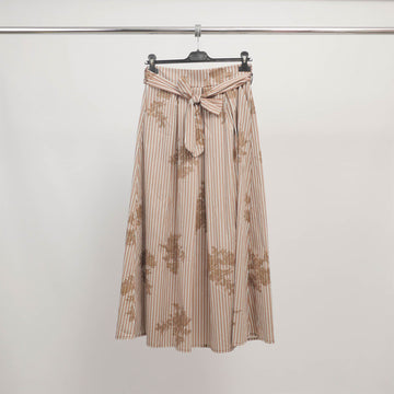 Jupe midi rayée à motif floral et ceinture nouée  TDM36125-7