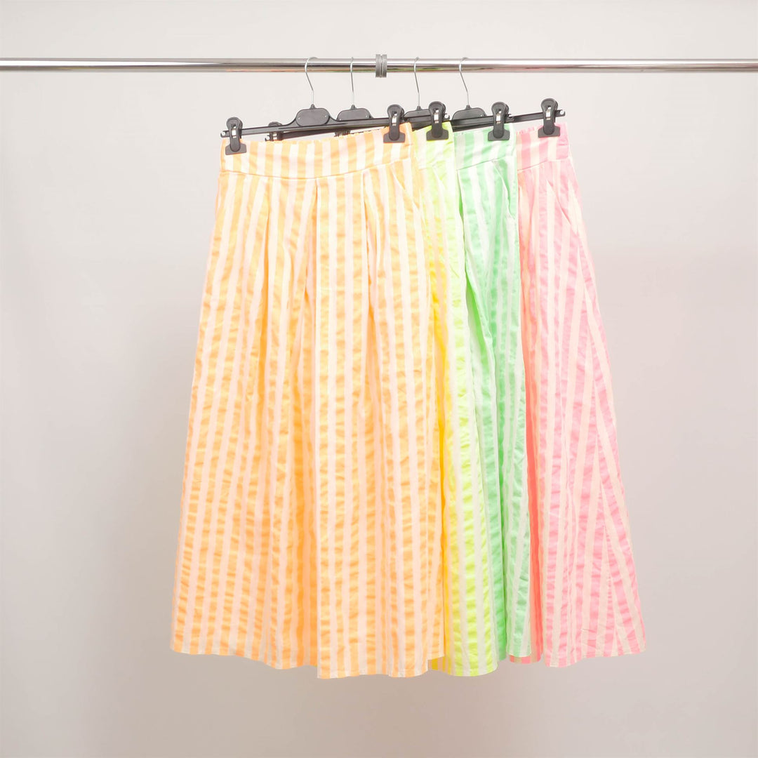 Striped pleated midi skirt in neon cotton TDM19323-8