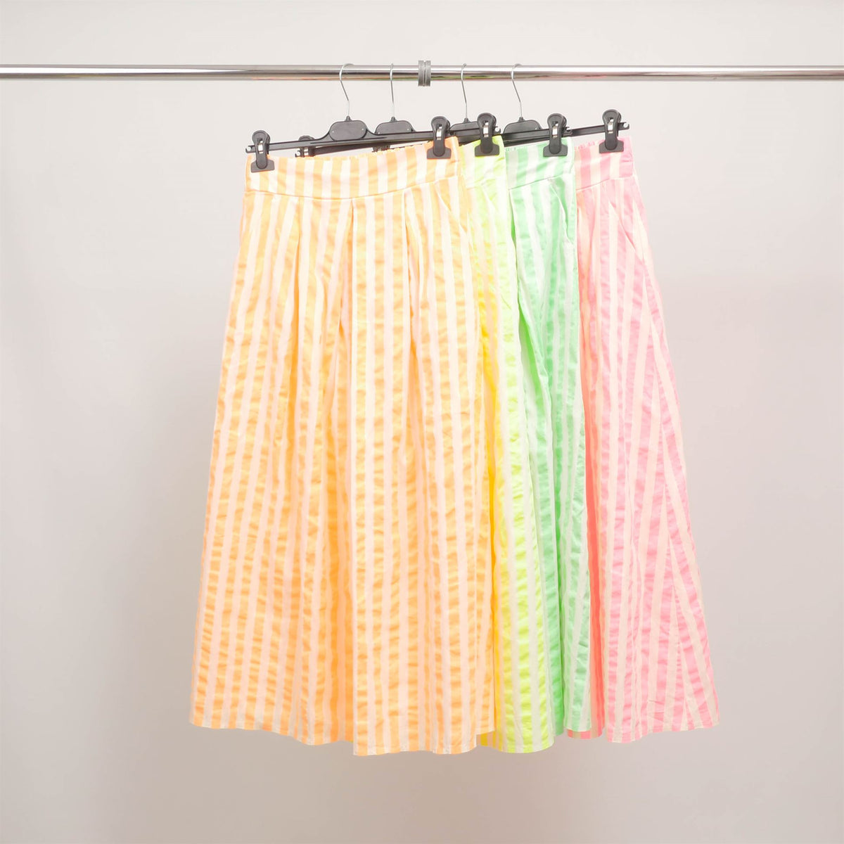 Striped pleated midi skirt in neon cotton tdm19323 8