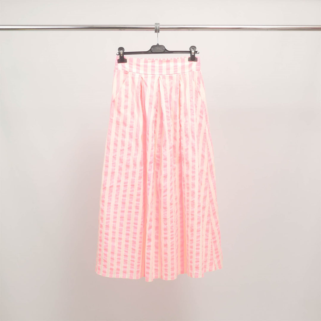 Striped pleated midi skirt in neon cotton TDM19323-8