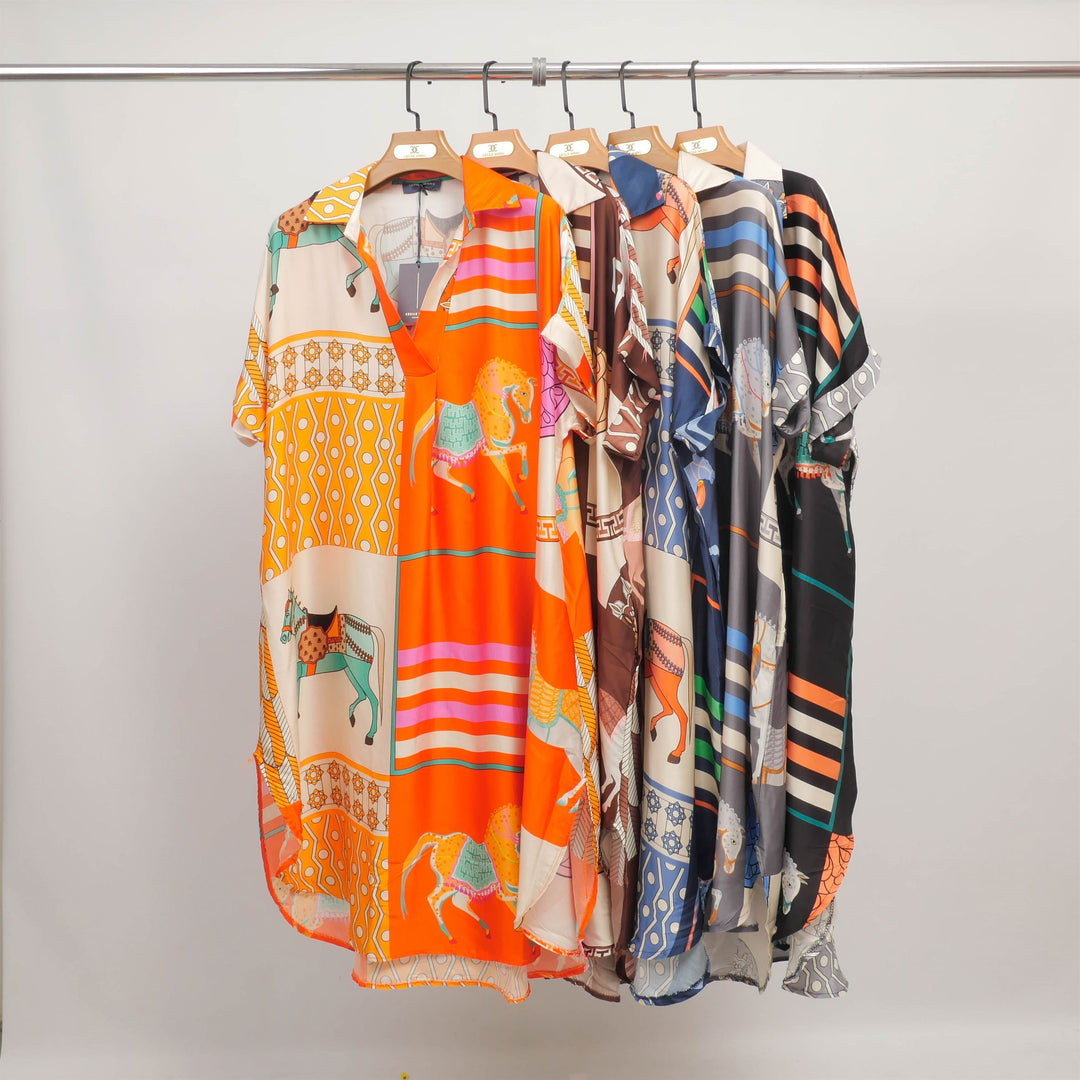 Horse print dress in viscose silk KD6917VS-20