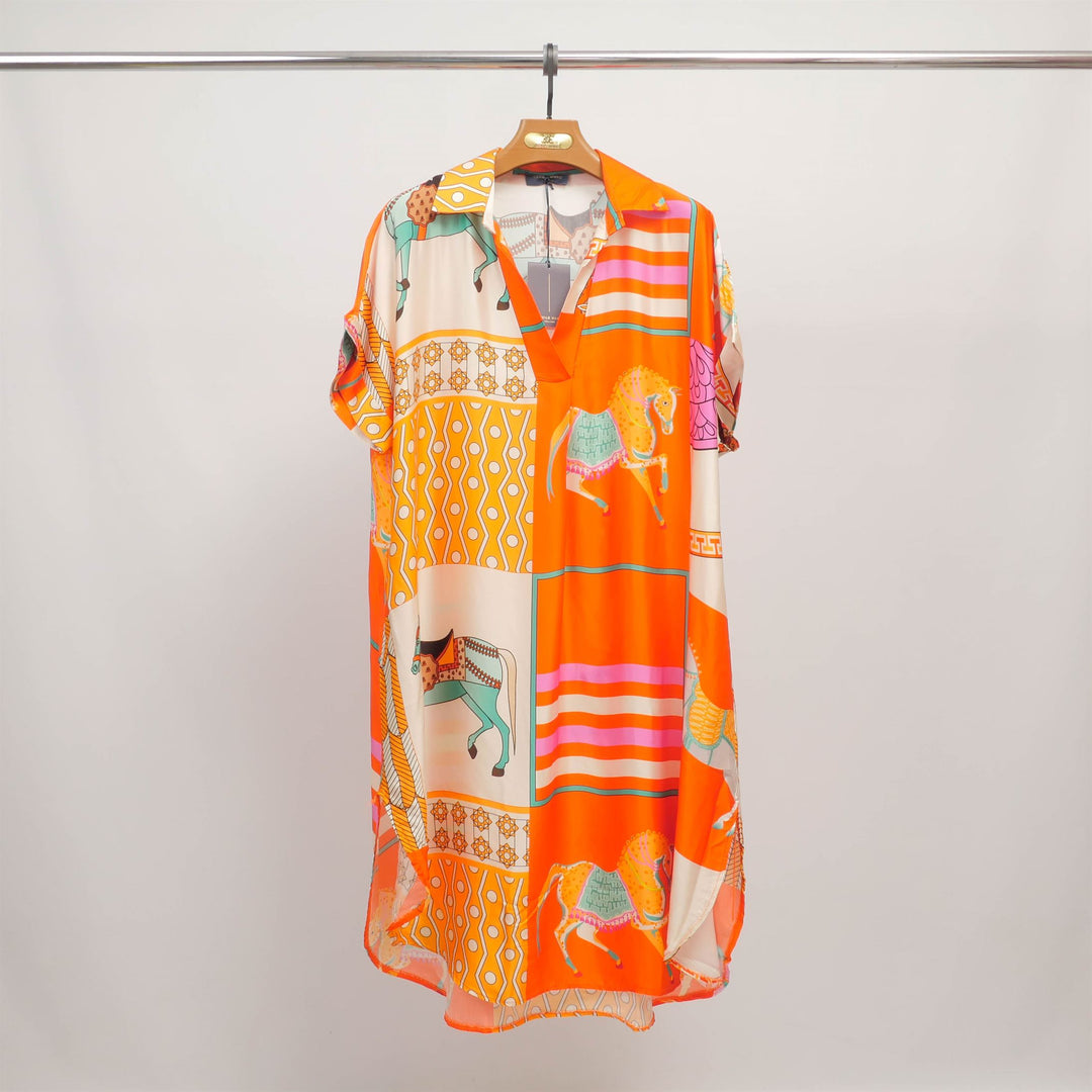 Horse print dress in viscose silk KD6917VS-20