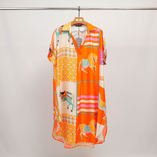 Robe imprimée chevaux en viscose soie  KD6917VS-20