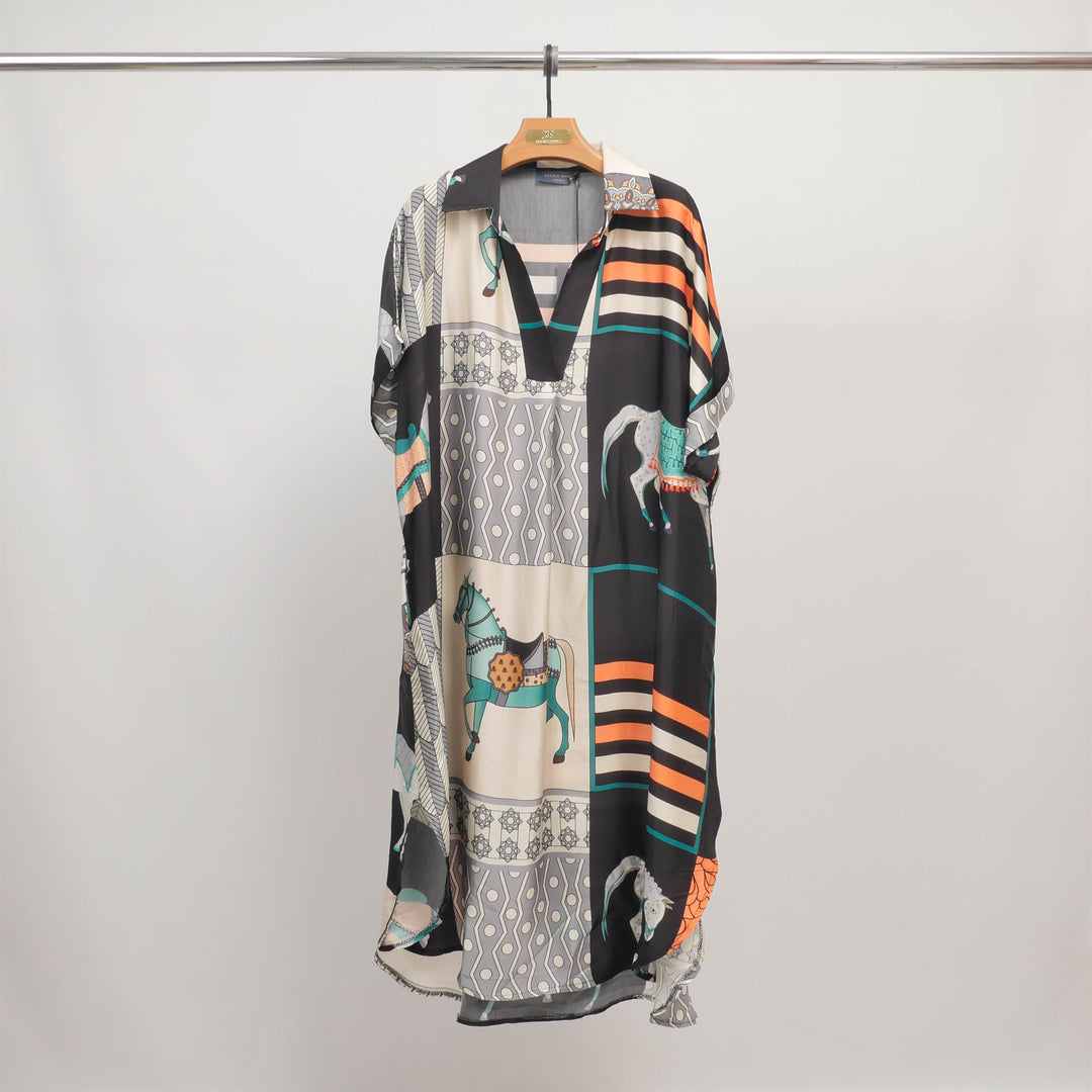 Horse print dress in viscose silk KD6917VS-20