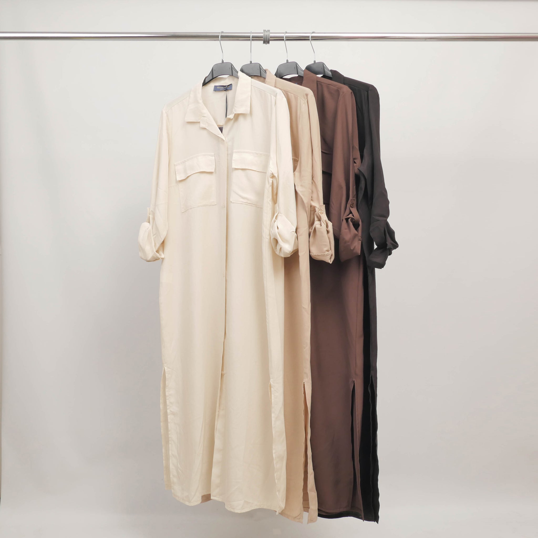 Robe chemise longue à poches poitrine  TDM1112
