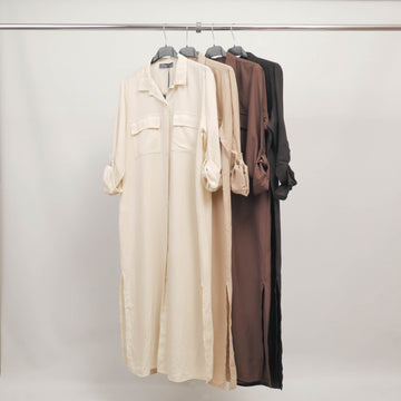 Robe chemise longue à poches poitrine  TDM1112