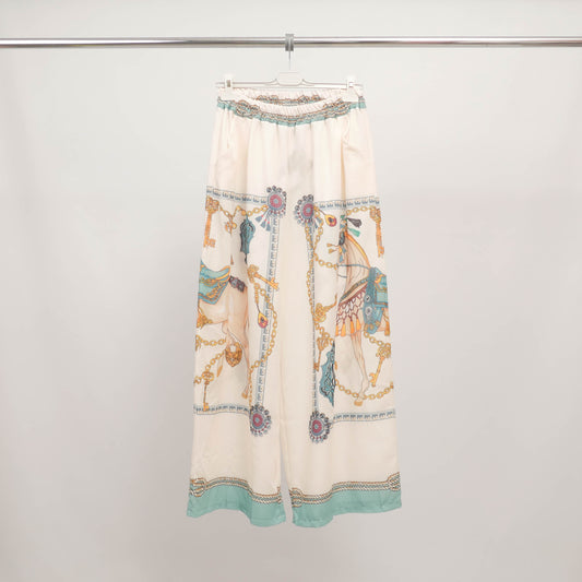 Pantalon fluide imprimé fantaisie en lin mélangé YCM22212