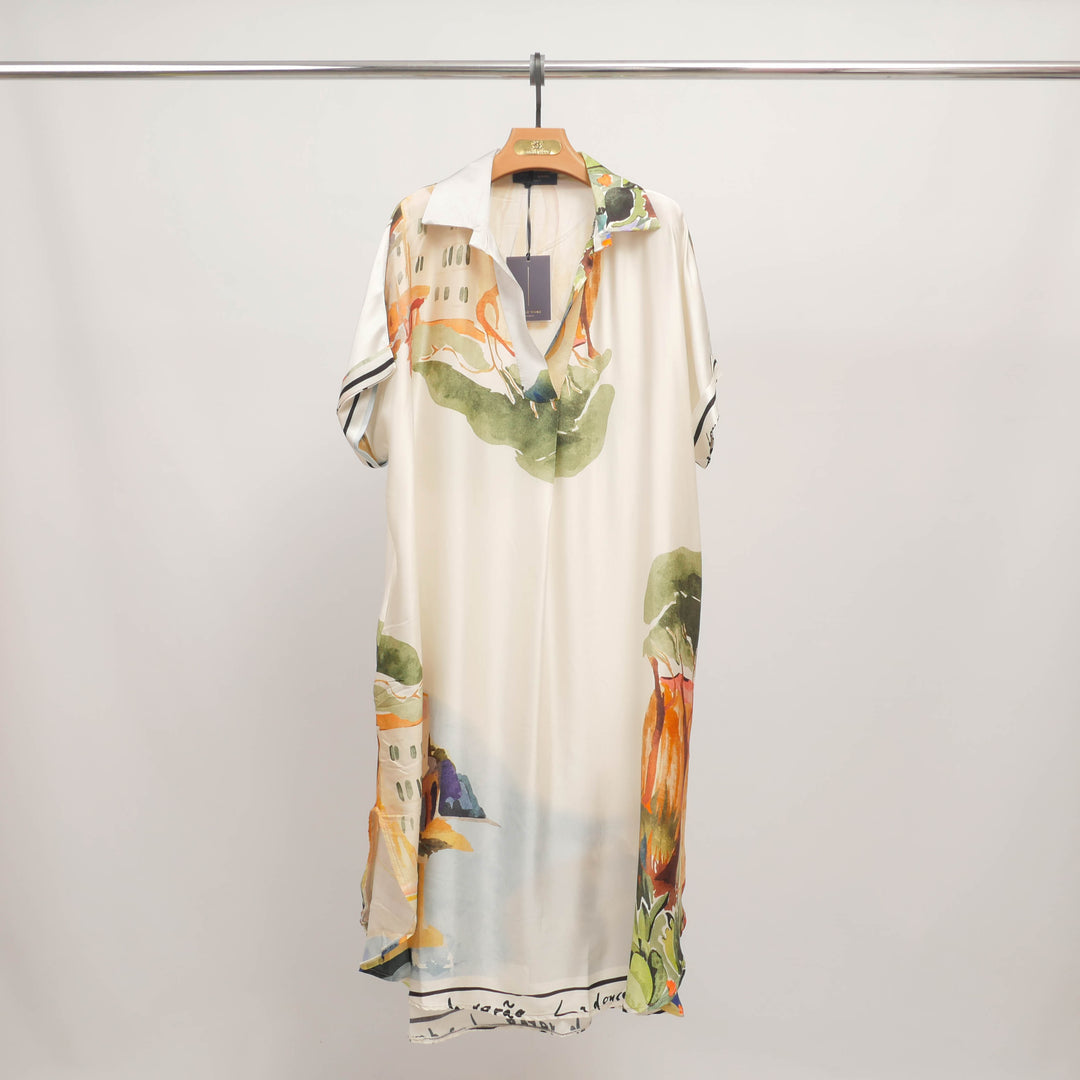 Landscape print shirt dress in viscose and silk KD6917VS-22