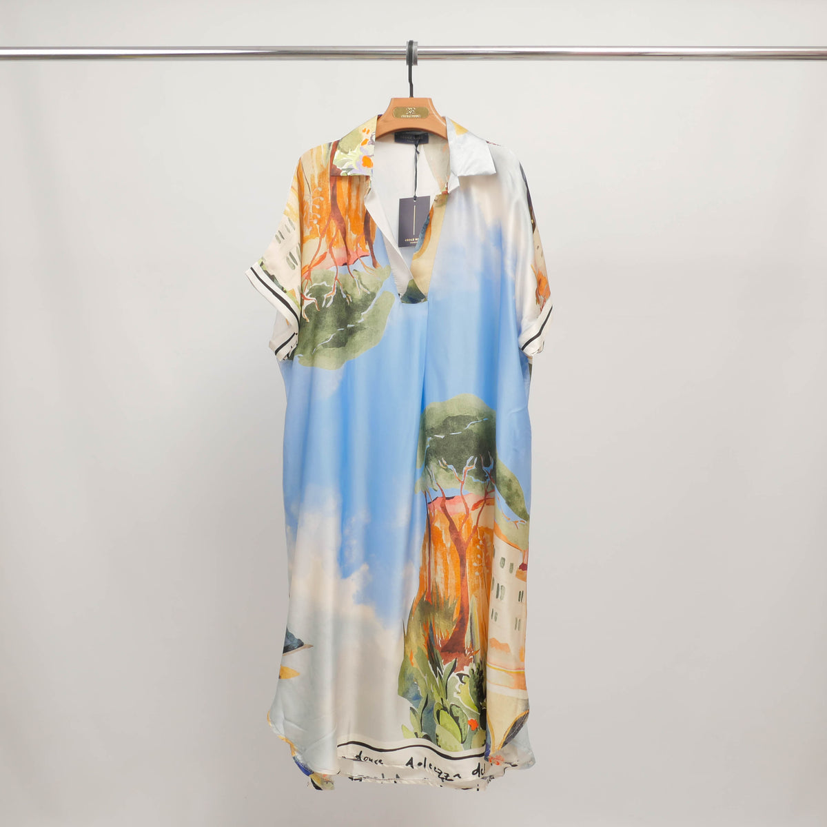 Landscape print shirt dress in viscose and silk kd6917vs 22
