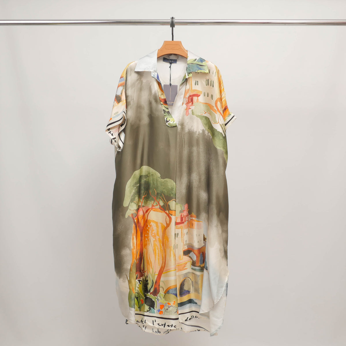 Landscape print shirt dress in viscose and silk kd6917vs 22