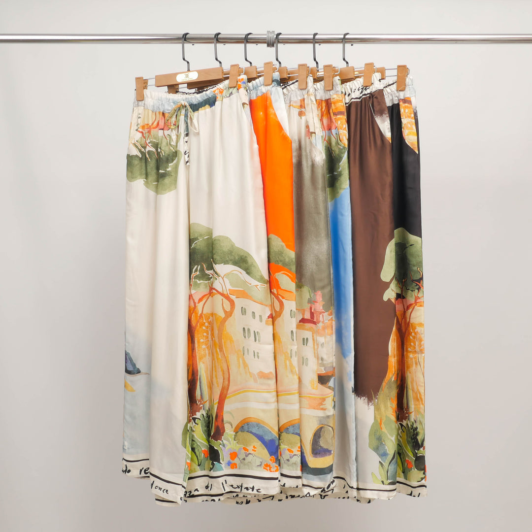 Wide-leg landscape print viscose and silk trousers KD6637VS-22