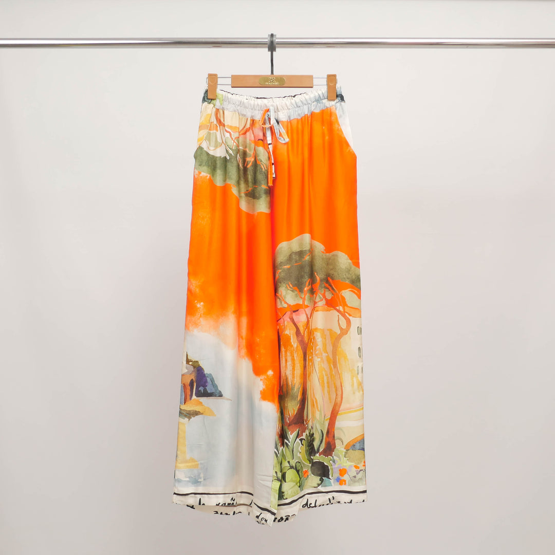 Wide-leg landscape print viscose and silk trousers KD6637VS-22